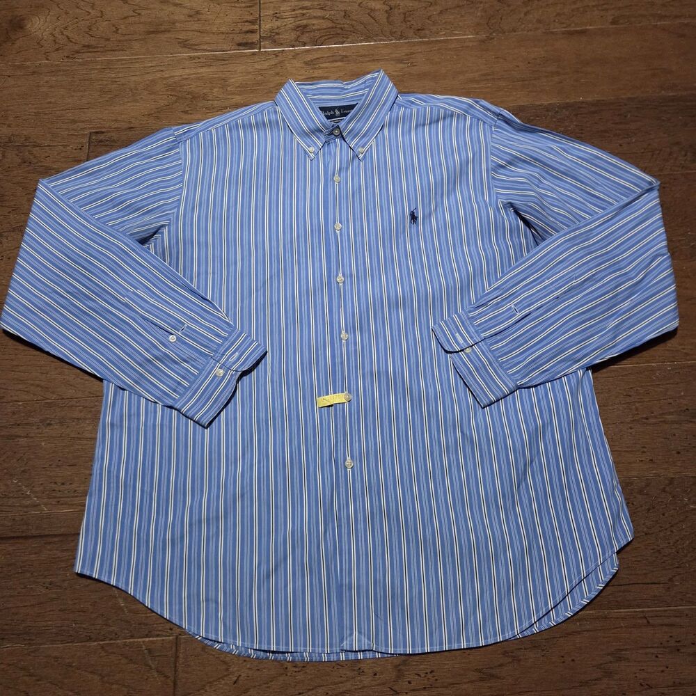 Ralph Lauren Classic Fit Shirt Men’s Sz 2XL Pinstripe Long Sleeve Blue Pony